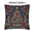 William Morris Christmas Pillow Cover: Navy Blue Poinsettia, Silver Snowflake Vintage Style Holiday
