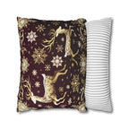 Golden Reindeer Snowflake Decorative Throw Pillow Cover: Festive Elegance Designer Square Pillowcase