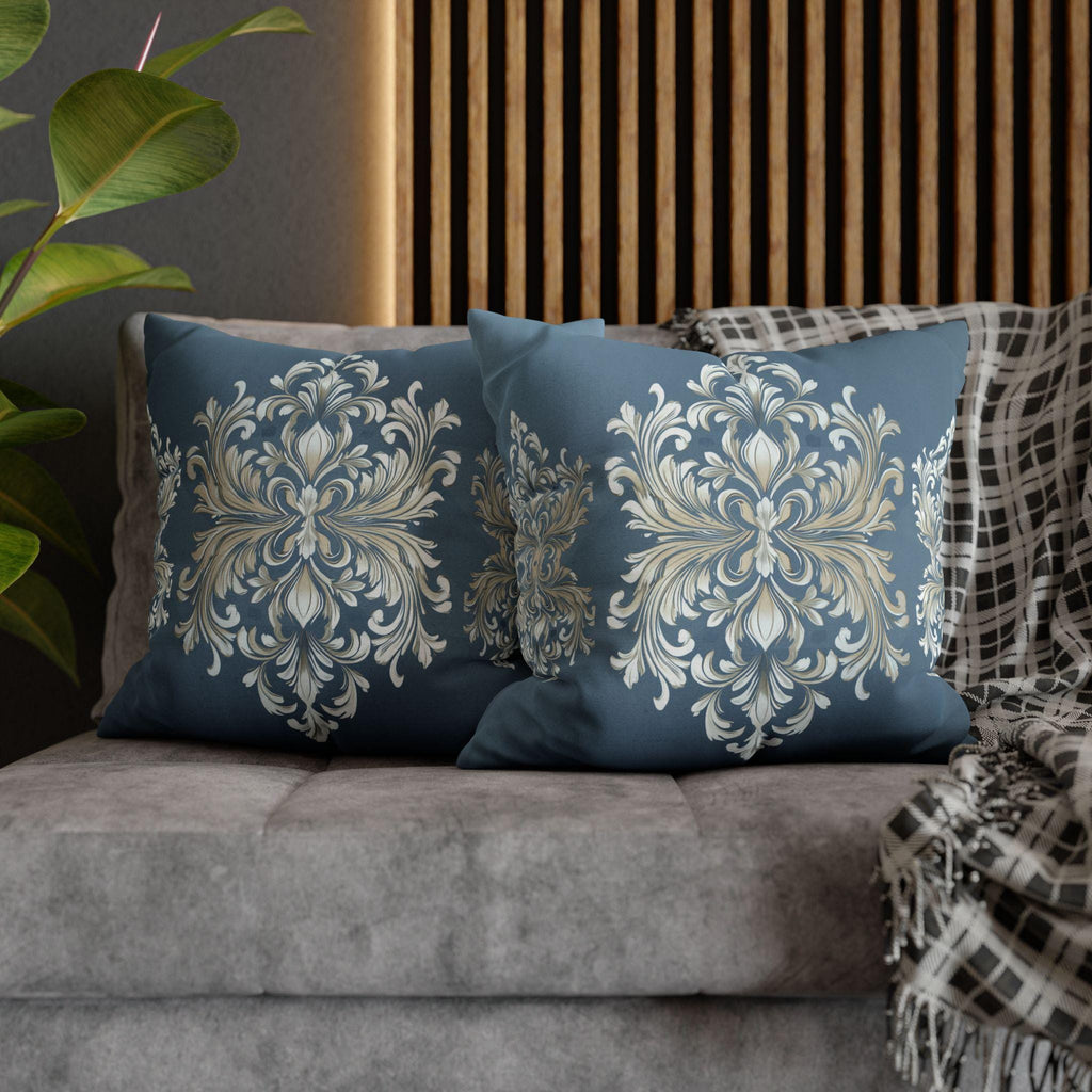 Elegant Teal Damask Pillowcase: Baroque-Inspired Floral Cushion Cover for Luxurious Home Decor