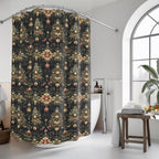 Luxe Christmas Tree Fabric Shower Curtain: Gold, Red & Green Holiday Decor