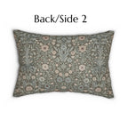 William Morris Inspired Botanical Lumbar Pillow: Soft Gray-Sage, Taupe, Blush Accent