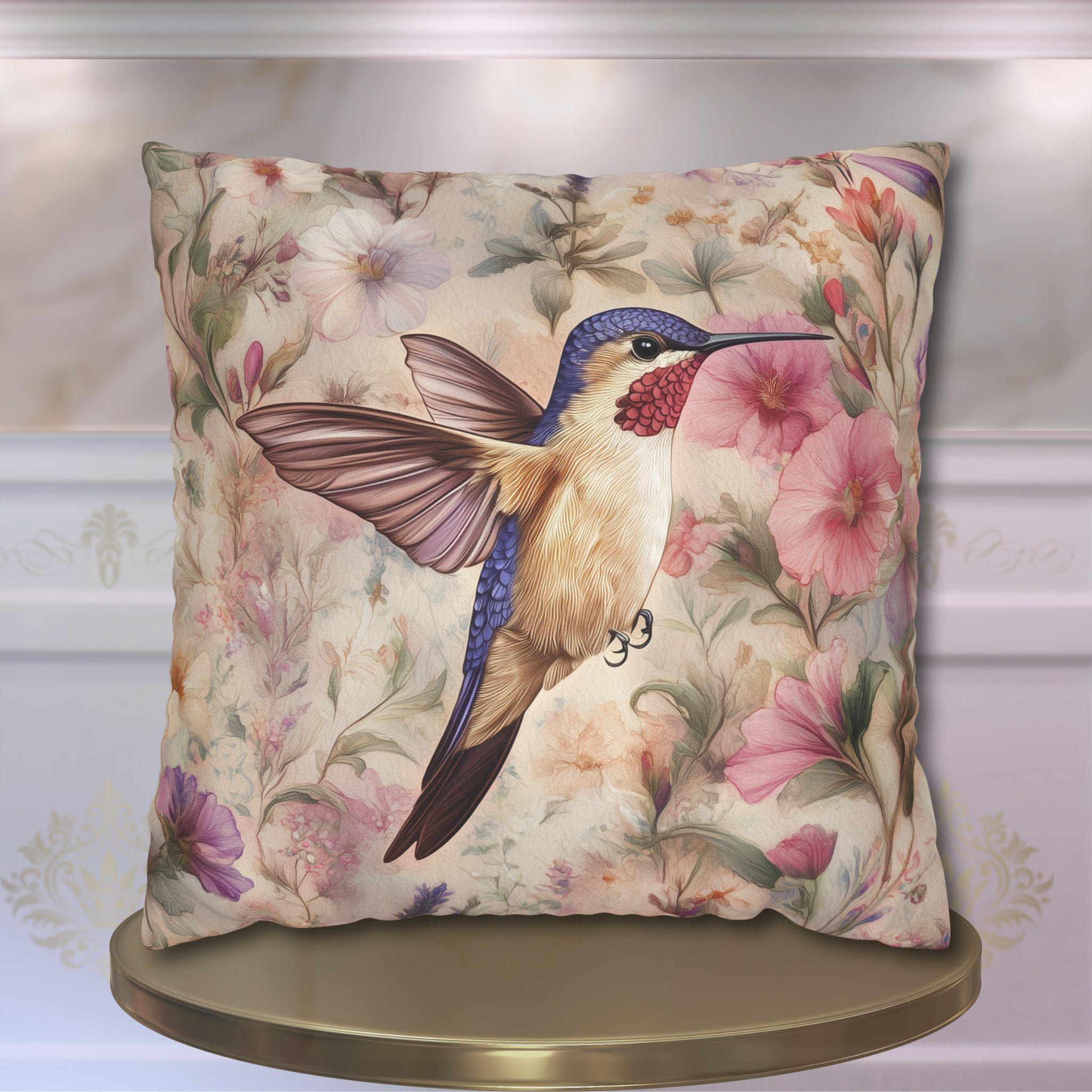 William Morris Hummingbird Cushion Cover: Vintage Style Floral Blush Garden Cottagecore Pillow Case