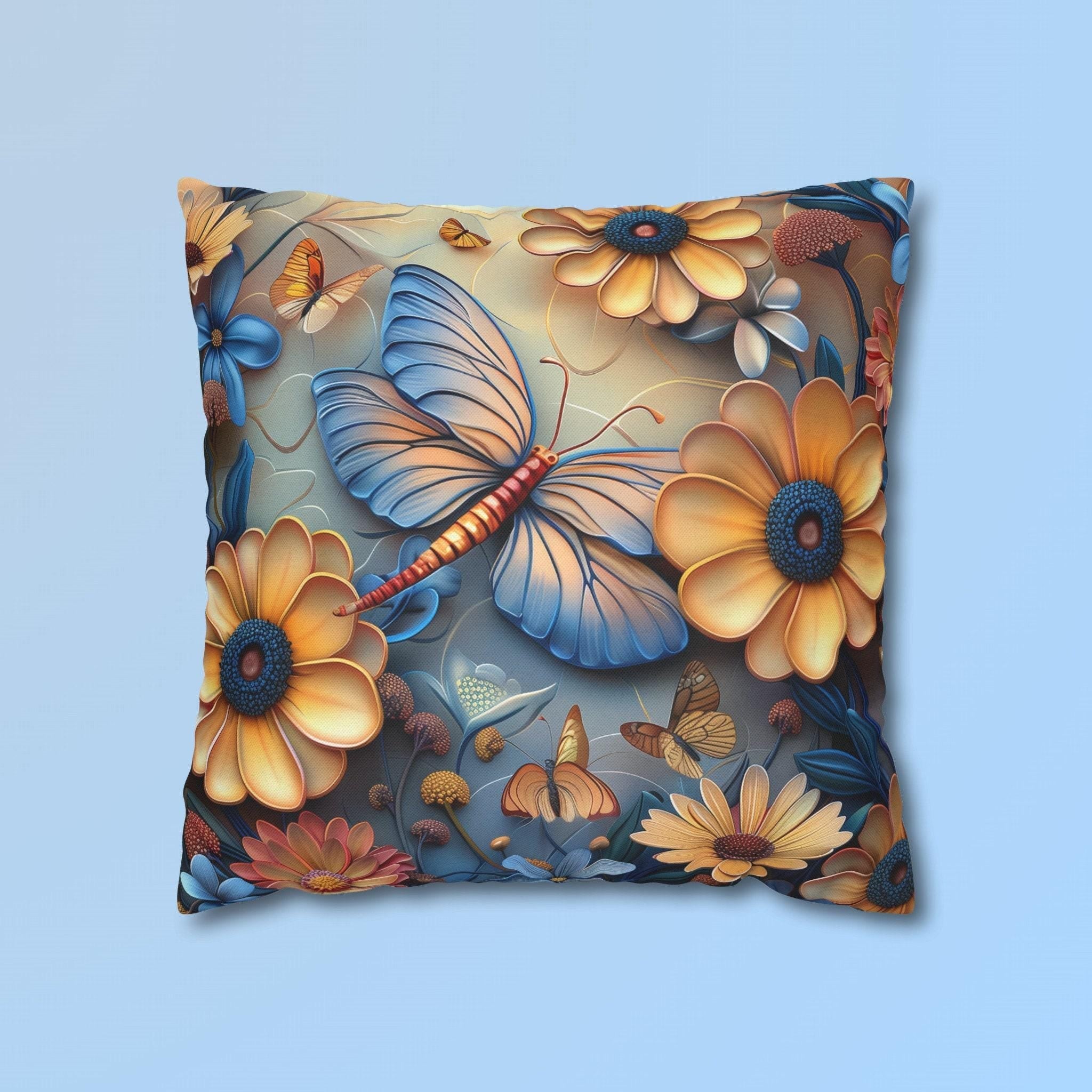 William Morris Inspired Butterfly Pillow Cover, Floral Nature Design