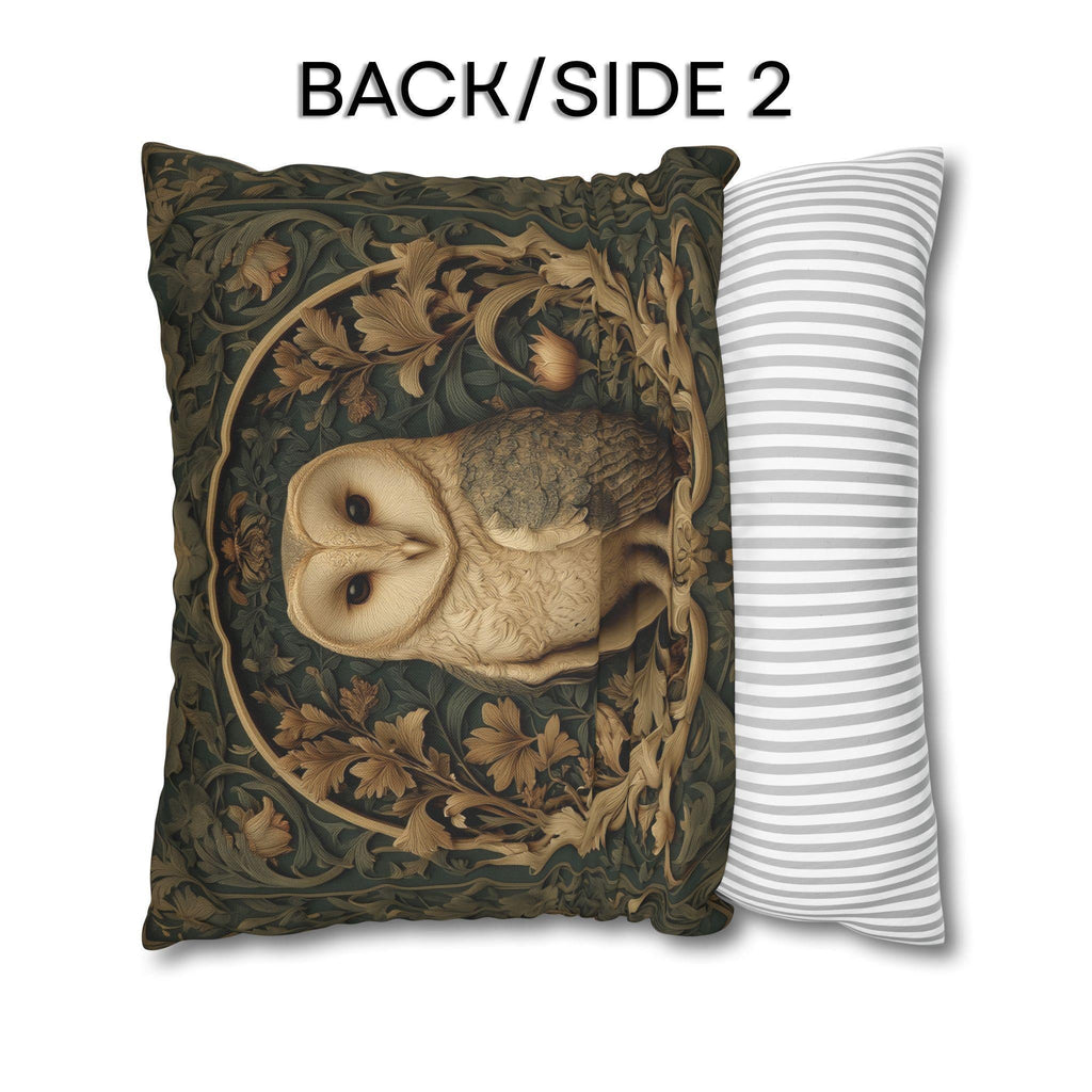 William Morris Style Pillow Cover: Woodland Owl in Moss Green & Antique Gold