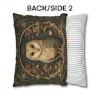 William Morris Style Pillow Cover: Woodland Owl in Moss Green & Antique Gold