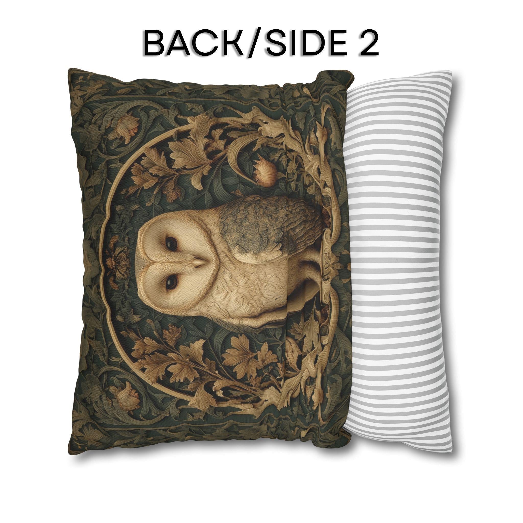 William Morris Style Pillow Cover: Woodland Owl in Moss Green & Antique Gold