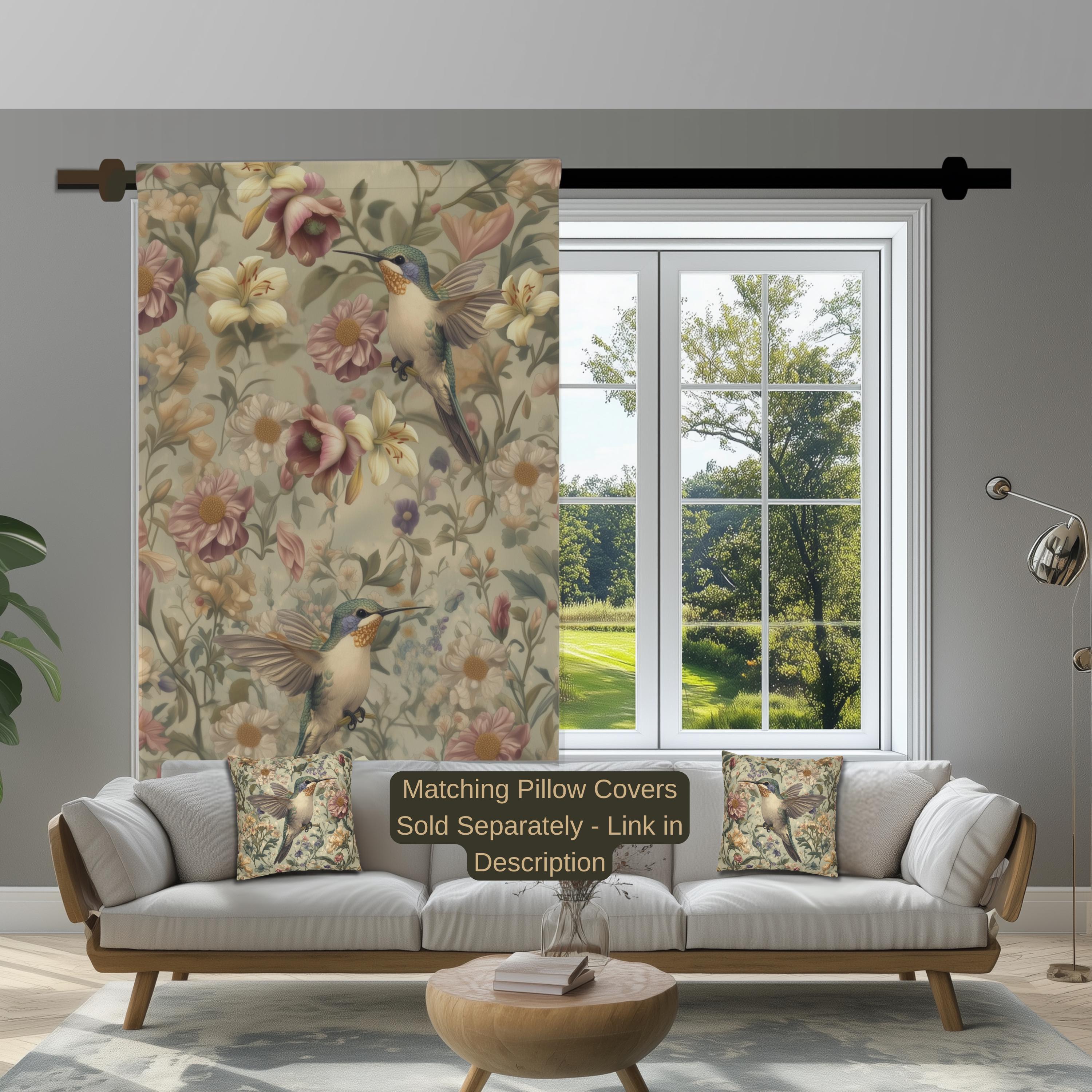 Vintage Style Hummingbird Blackout Curtain Panel: William Morris Inspired  Floral Window Treatment
