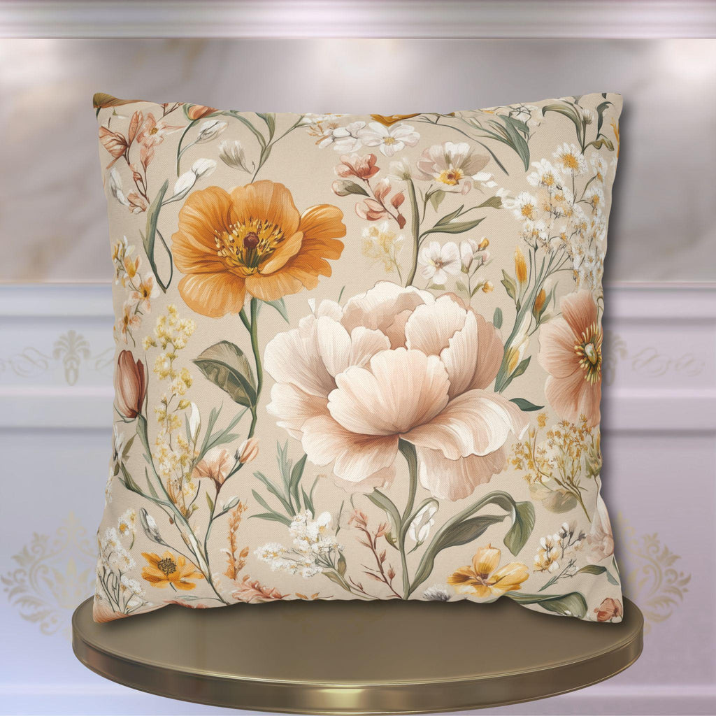 Botanical Pillow Cover: Apricot, Honey, Sage on Warm Neutral Background