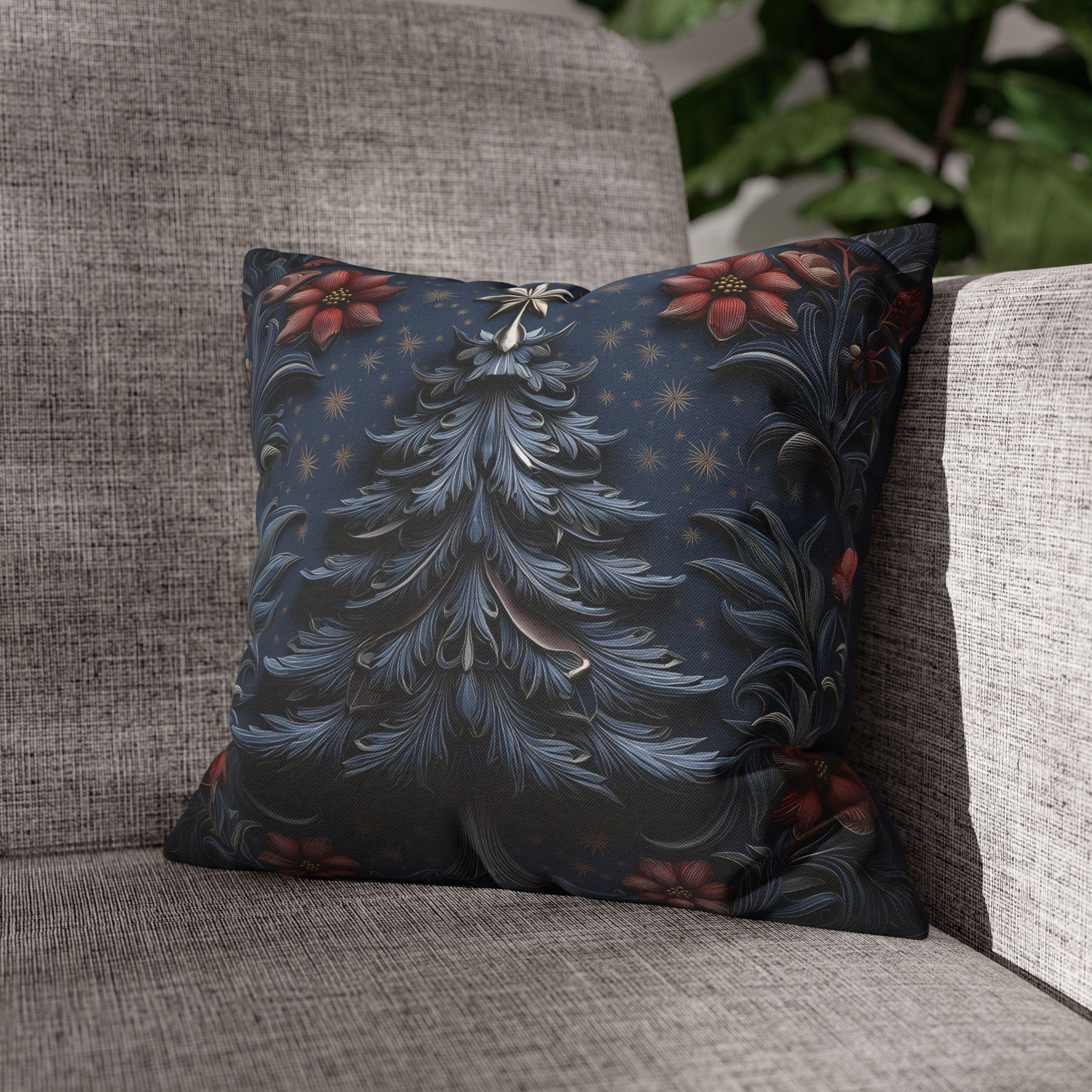 William Morris Christmas Pillow Cover: Silver Tree, Blue & Red Holiday Decor