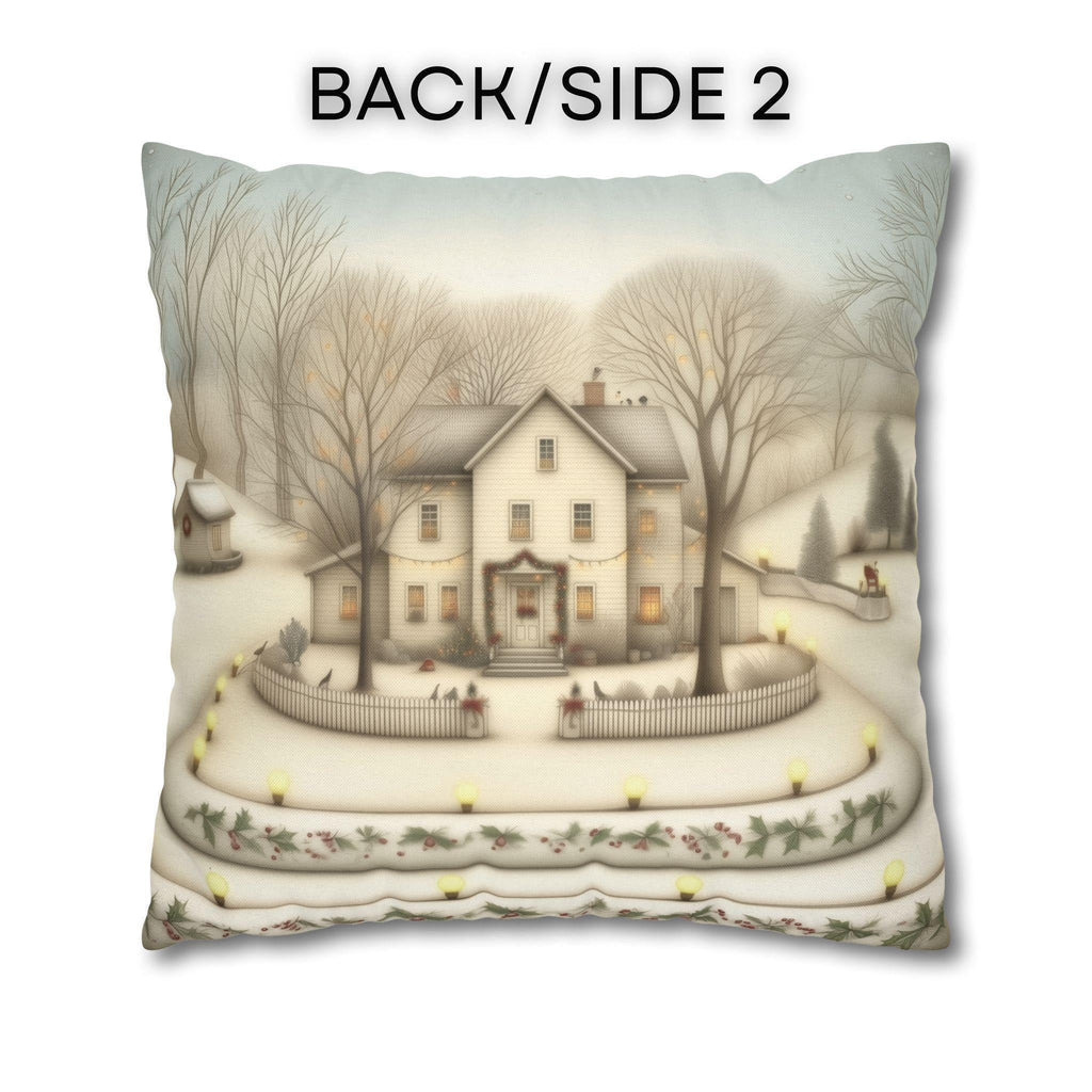 Country Farmhouse Christmas Pillow Cover: Vintage Style Winter Holiday Home Scene
