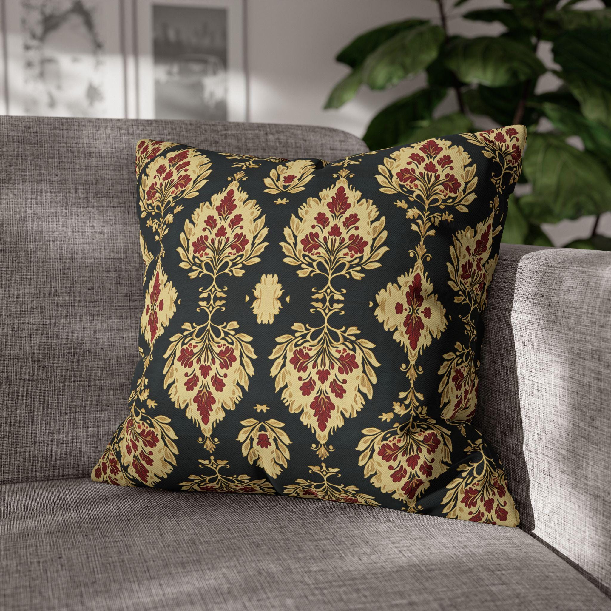 Elegant Ikat Christmas Pillow Cover: Red, Green & Gold Holiday Cushion for Festive Home Decor