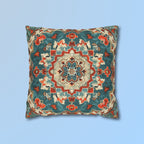 Traditional Turkish Kilim-Inspired Pillow Cover: Vibrant Teal Medallion Design Square Cushion