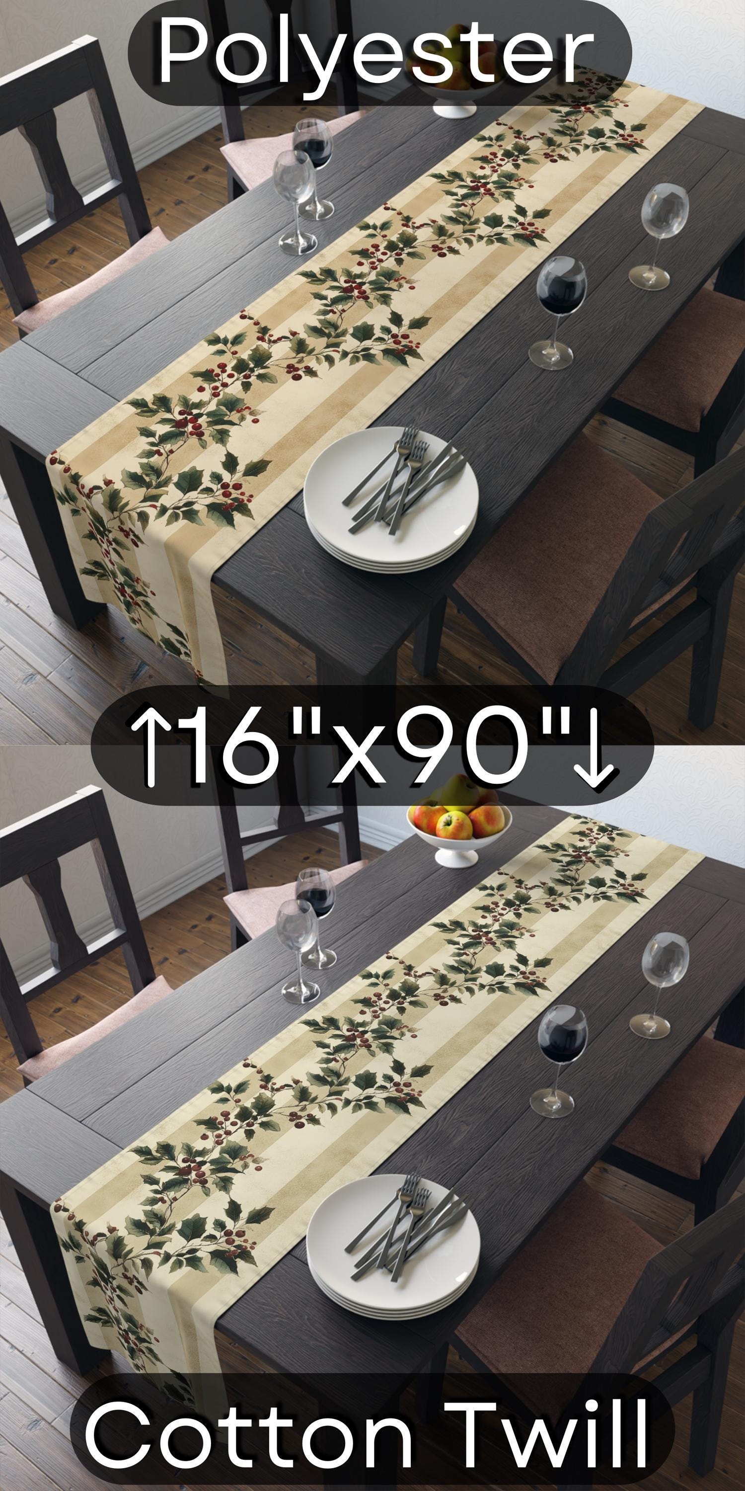 Vintage Style Holly Stripe Table Runner: Classic Christmas Botanical Holiday Decor