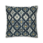 Traditional Ikat Style Pillow Cover | Dark Blue, White, Mustard Yellow | Geometric Design