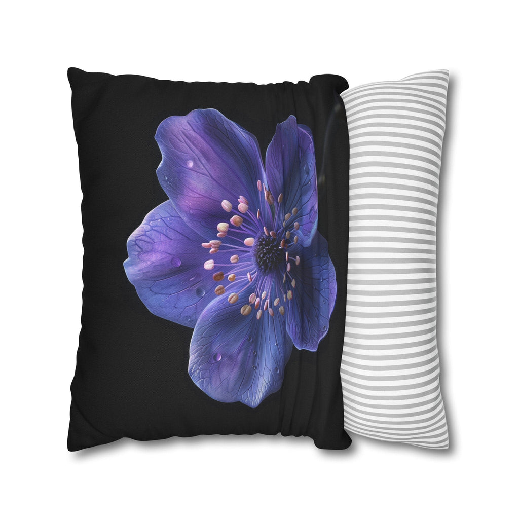 Purple Anemone Floral Pillow Cover, Vivid Flower on Black