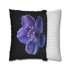 Purple Anemone Floral Pillow Cover, Vivid Flower on Black