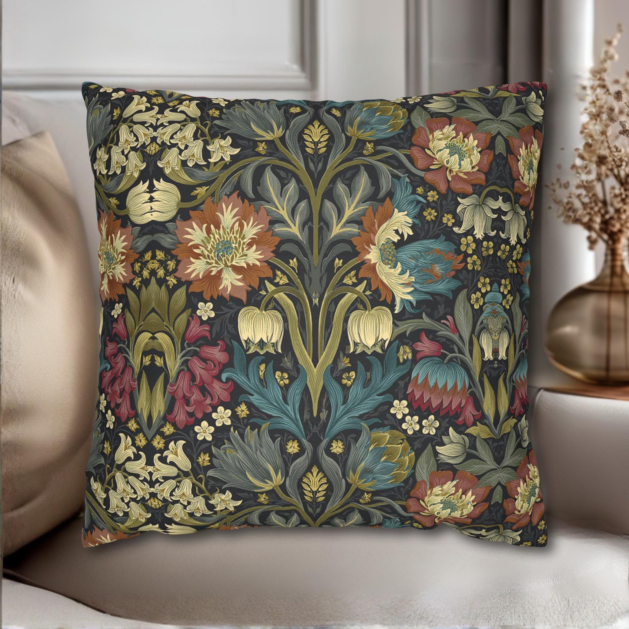 William Morris Inspired Pillow Cover: Midnight Navy Botanical Design