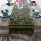 Celtic Clover Botanical Table Runner: William Morris Inspired Green Tapestry