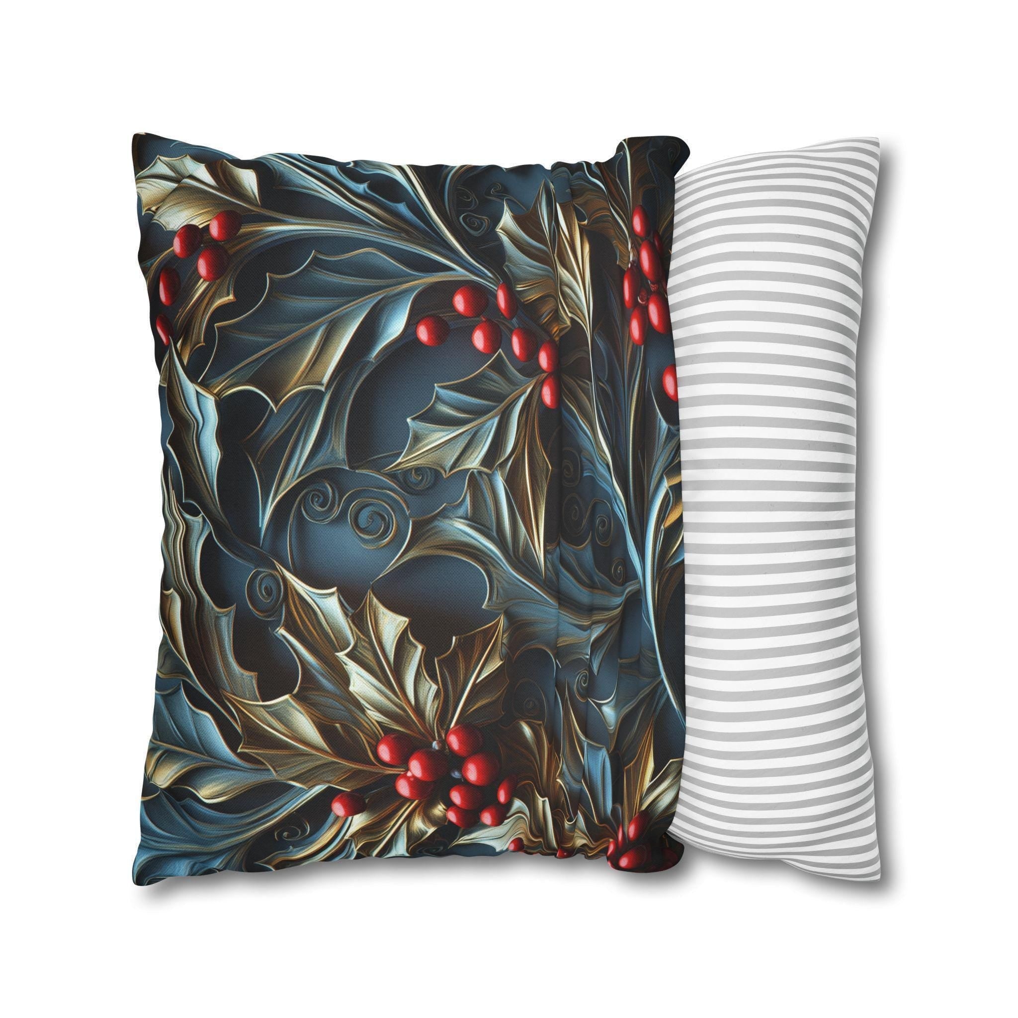 Elegant Holly Berries Pillow Cover: Festive Christmas Decor