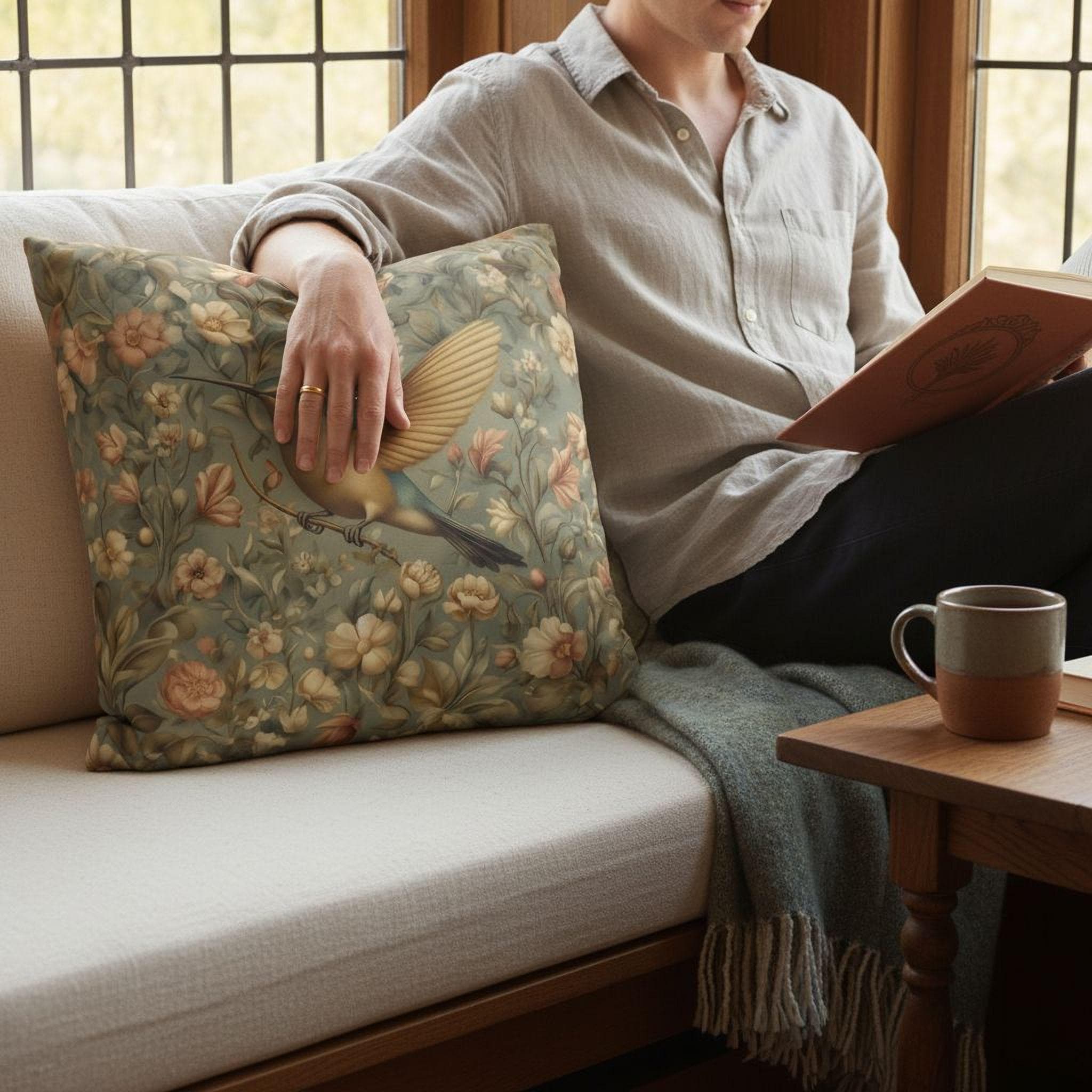 William Morris Decorative Throw Pillow Cover: Vintage Style Botanical Hummingbird