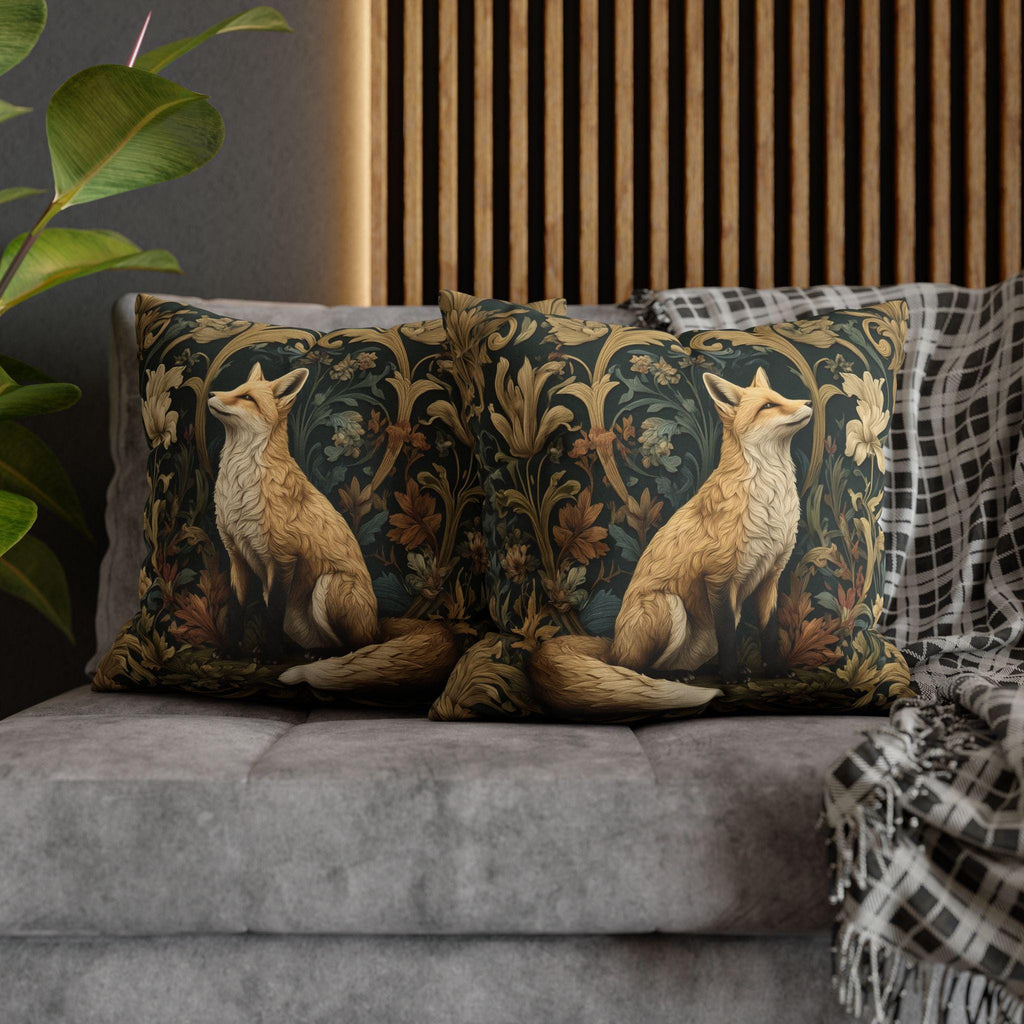 William Morris Fox Pillow Cover: Woodland Botanical Arts & Crafts Decor