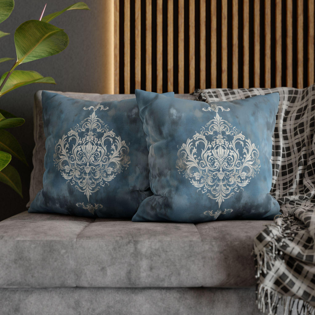 Silvery White Damask Pillow Cover: Blue-Gray Vintage Accent