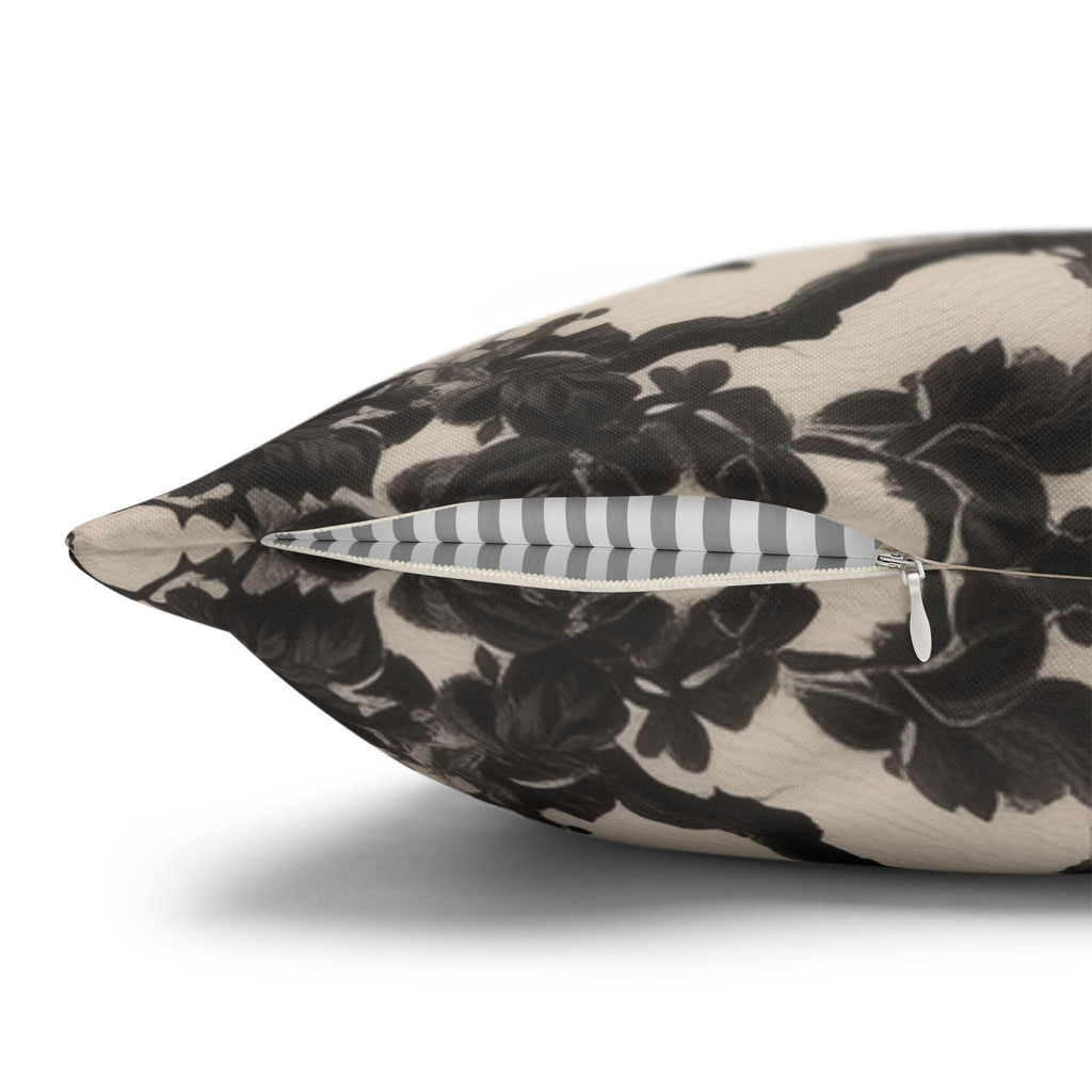 Chinoiserie Five Bats Pillow Cover: Black and Cream Halloween Floral