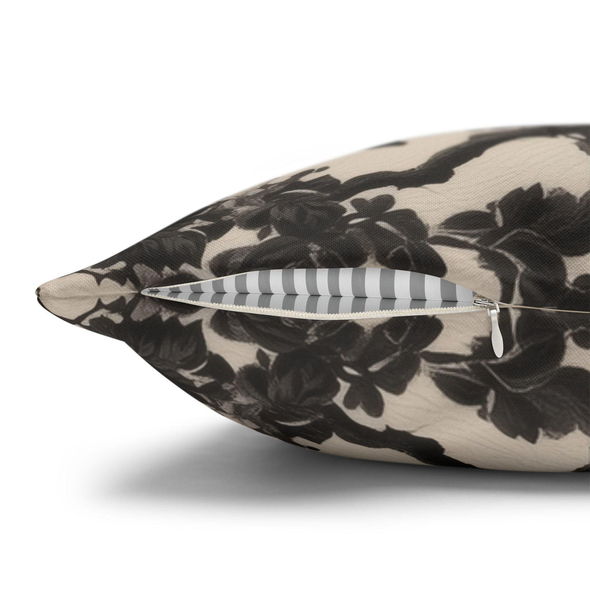 Chinoiserie Five Bats Pillow Cover: Black and Cream Halloween Floral