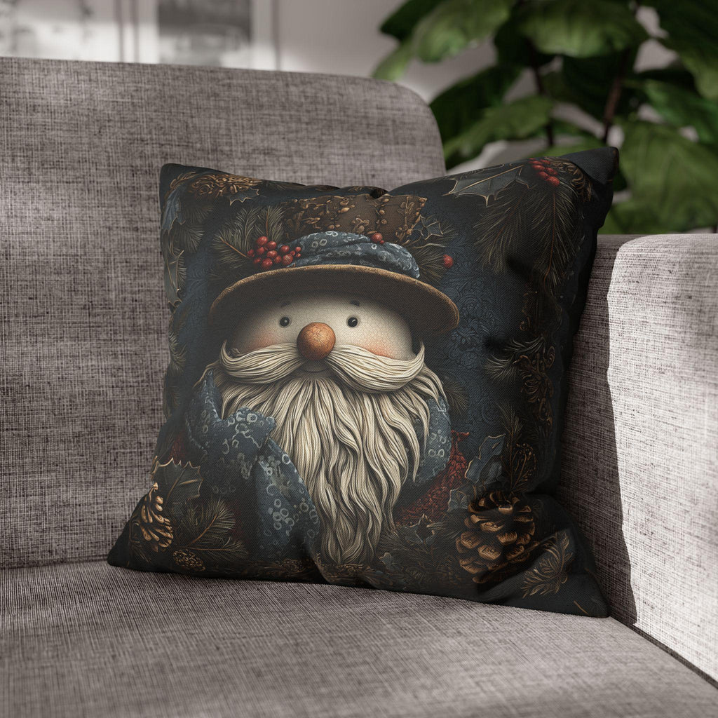 William Morris Inspired Christmas Pillow Cover: Rustic Santa Snowman Woodland Pine & Holly Illustration