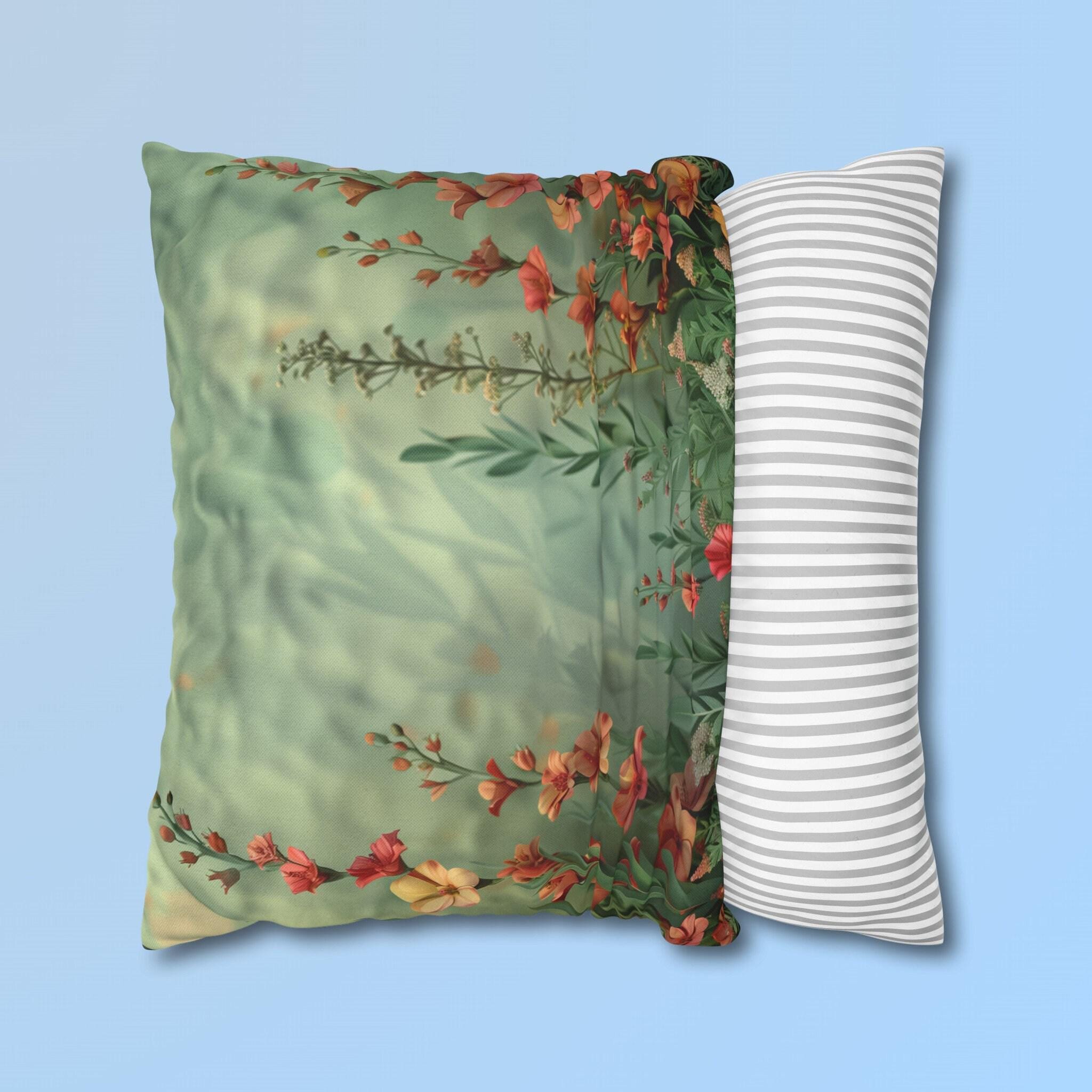 Wildflower Meadow Pillow Cover: Pink Peach Yellow Floral Design