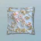 Rococo Coquette Pillow Cover: Pink Flowers, Gold Accents
