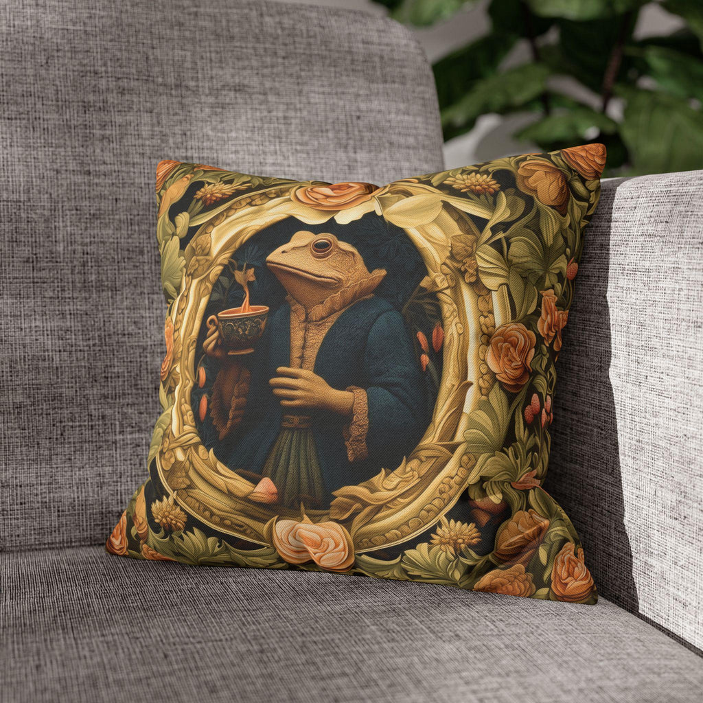 Ms. Martha Spills the Tea: William Morris Inspired Whimsical Frog Pillow Cover