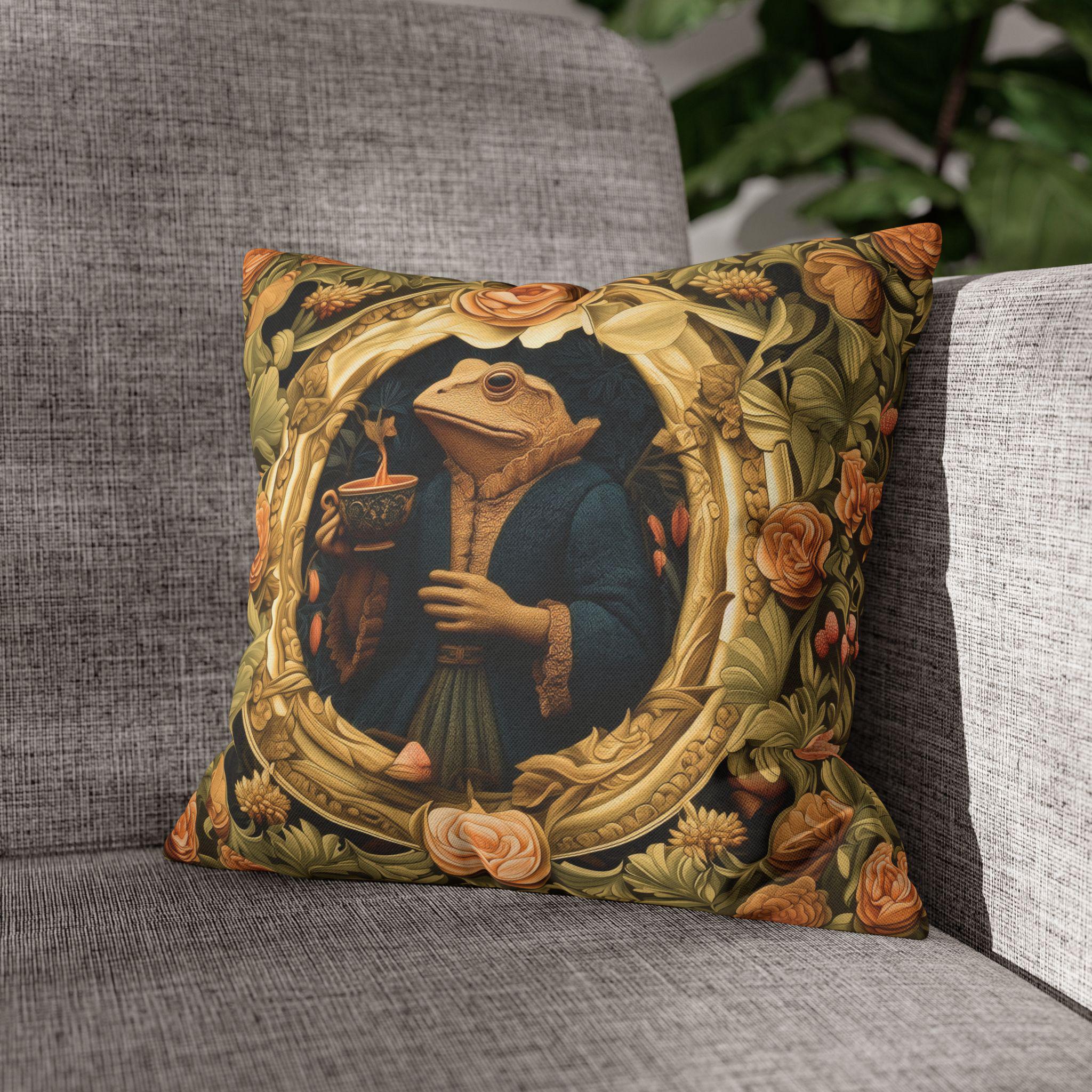 Ms. Martha Spills the Tea: William Morris Inspired Whimsical Frog Pillow Cover