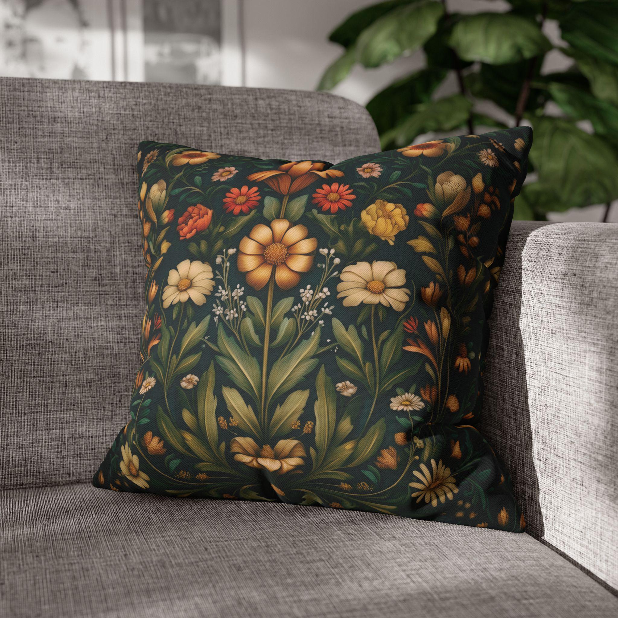 William Morris Throw Pillow Cover - Muted Coral and Leafy Green Florals