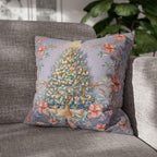 William Morris Christmas Pillow Cover: Frosted Pastel Tree, Lilac and Pink Botanical Holiday
