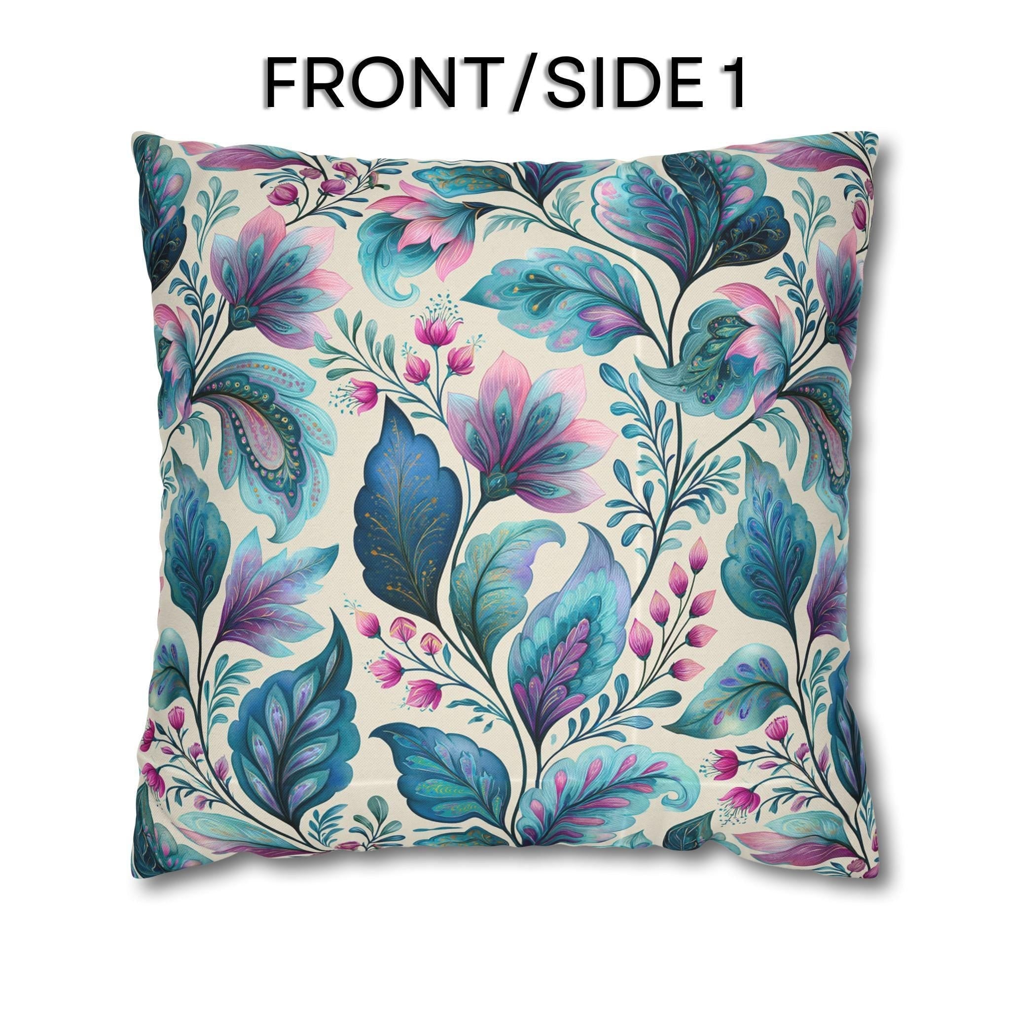 Botanical Paisley Pillow Cover: Watercolor Jewel Tone in Teal, Aqua, Violet and Pink