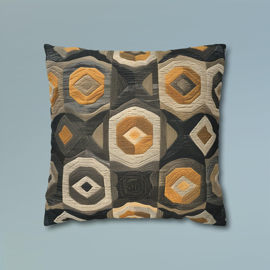 Modern Geometric Pillow Cover: Beige, Gold & Gray Cushion