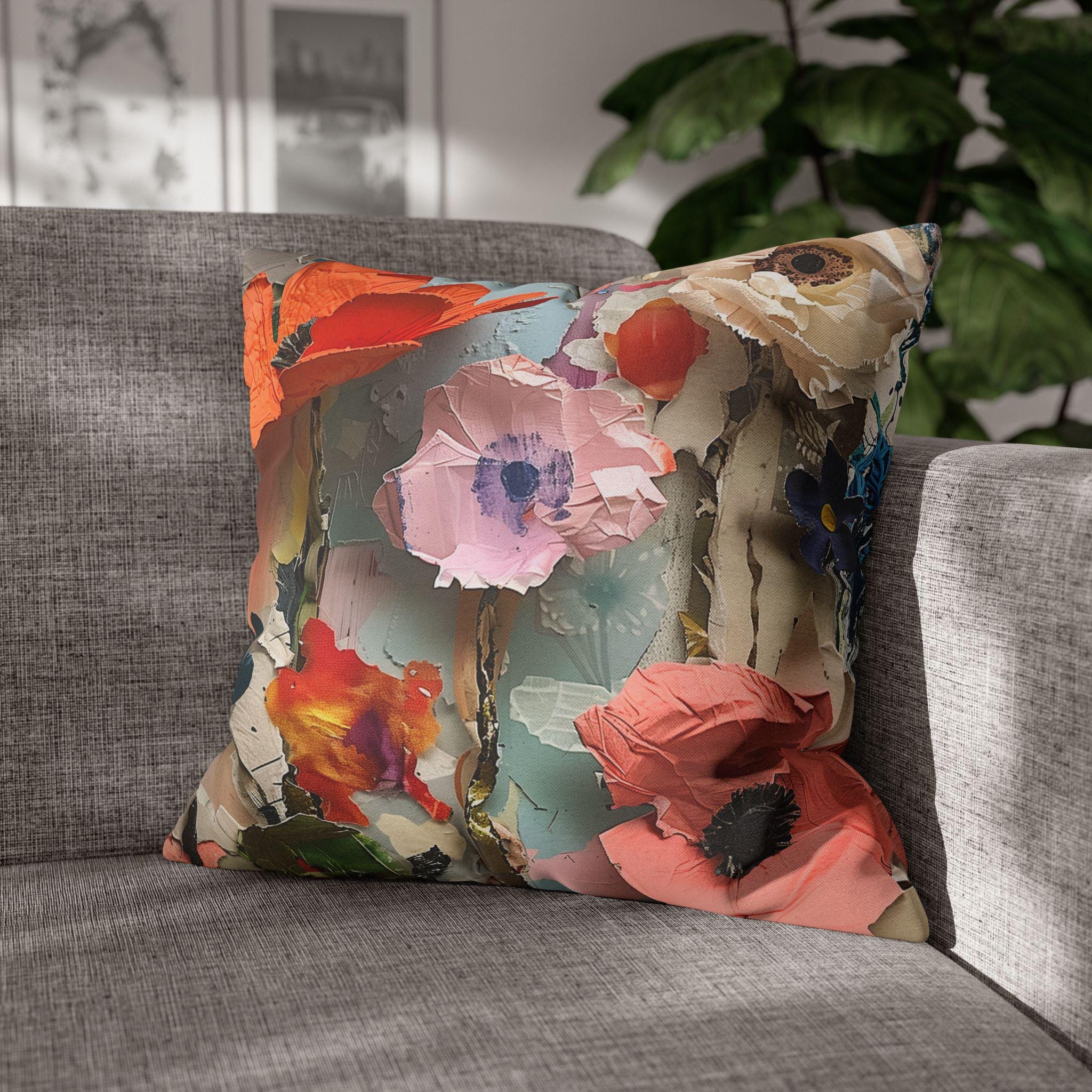 Floral Pillow Cover: Paper Collage Art Inspired Design