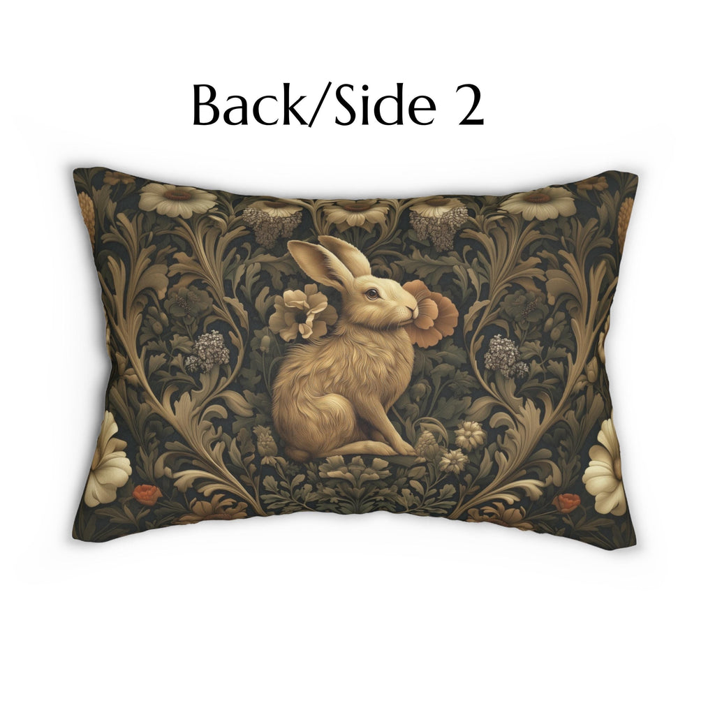 William Morris Inspired Wild Hare Lumbar Pillow: Garden Botanical Woodland Design