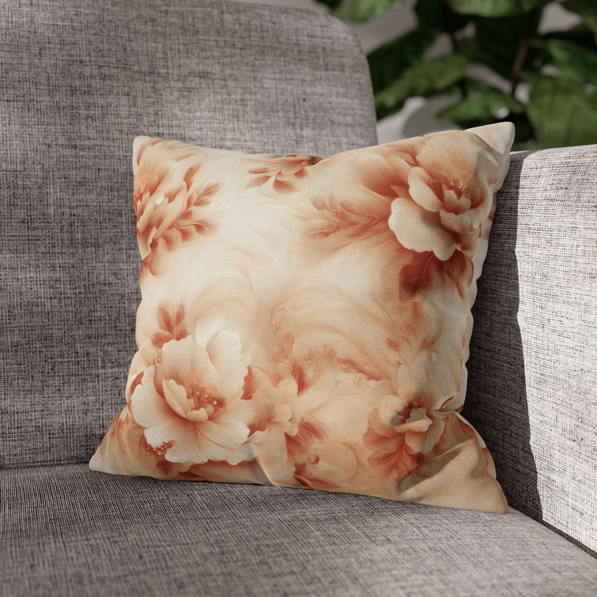 Peach Floral Pillow Cover: Romantic Botanical Home Decor