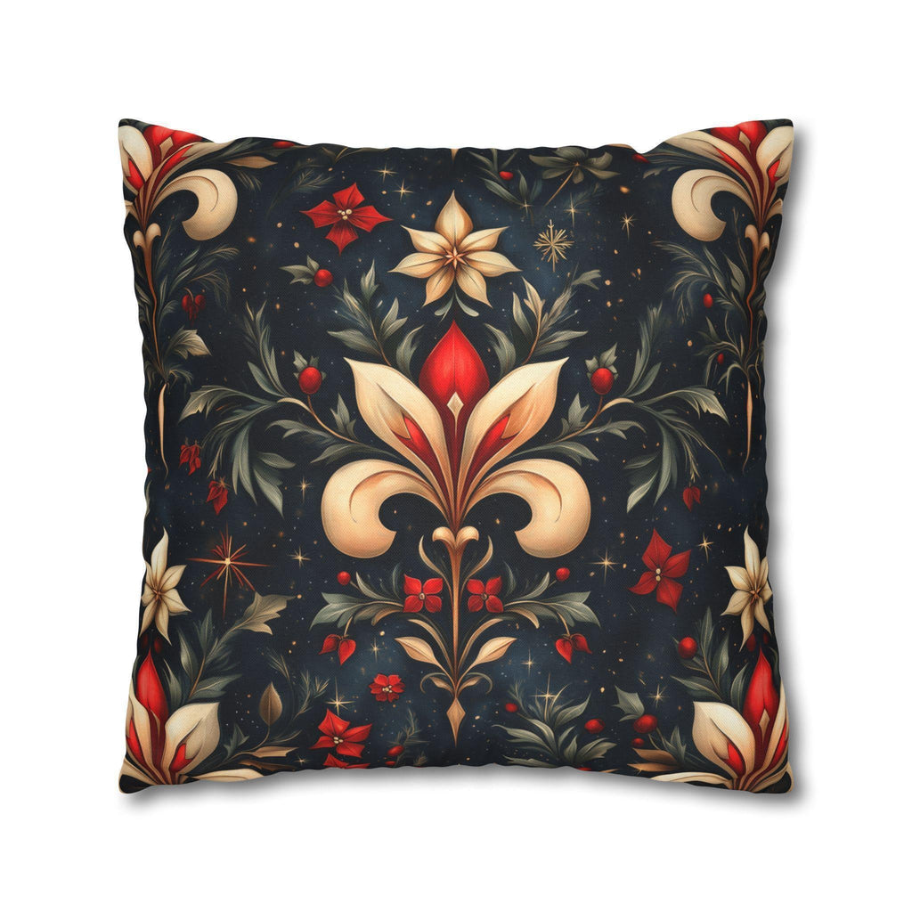 Holiday Fleur-de-lis Pillow Cover: Red Gold Floral Christmas Decor