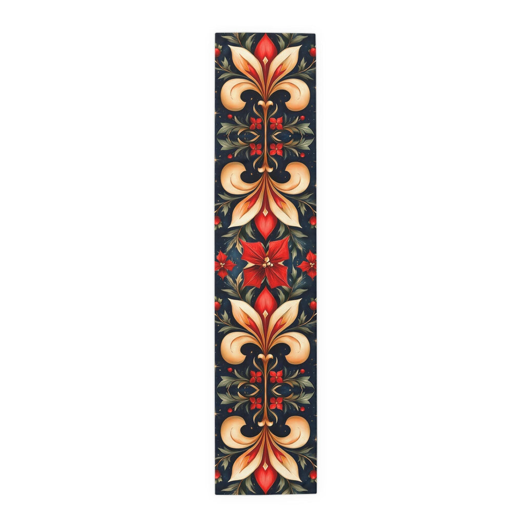 Holiday Fleur-de-lis Table Runner, Red Gold Christmas Decor