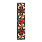 Holiday Fleur-de-lis Table Runner, Red Gold Christmas Decor