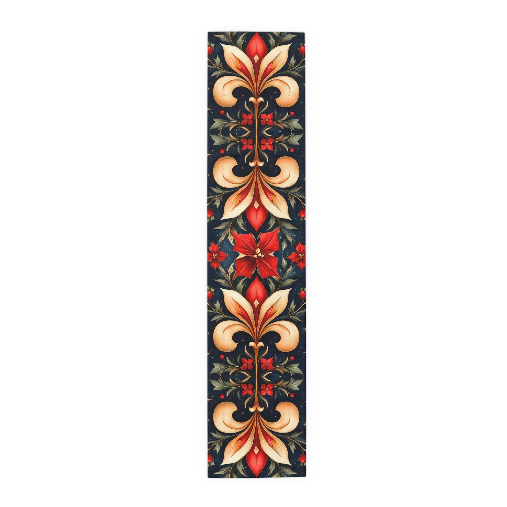 Holiday Fleur-de-lis Table Runner, Red Gold Christmas Decor