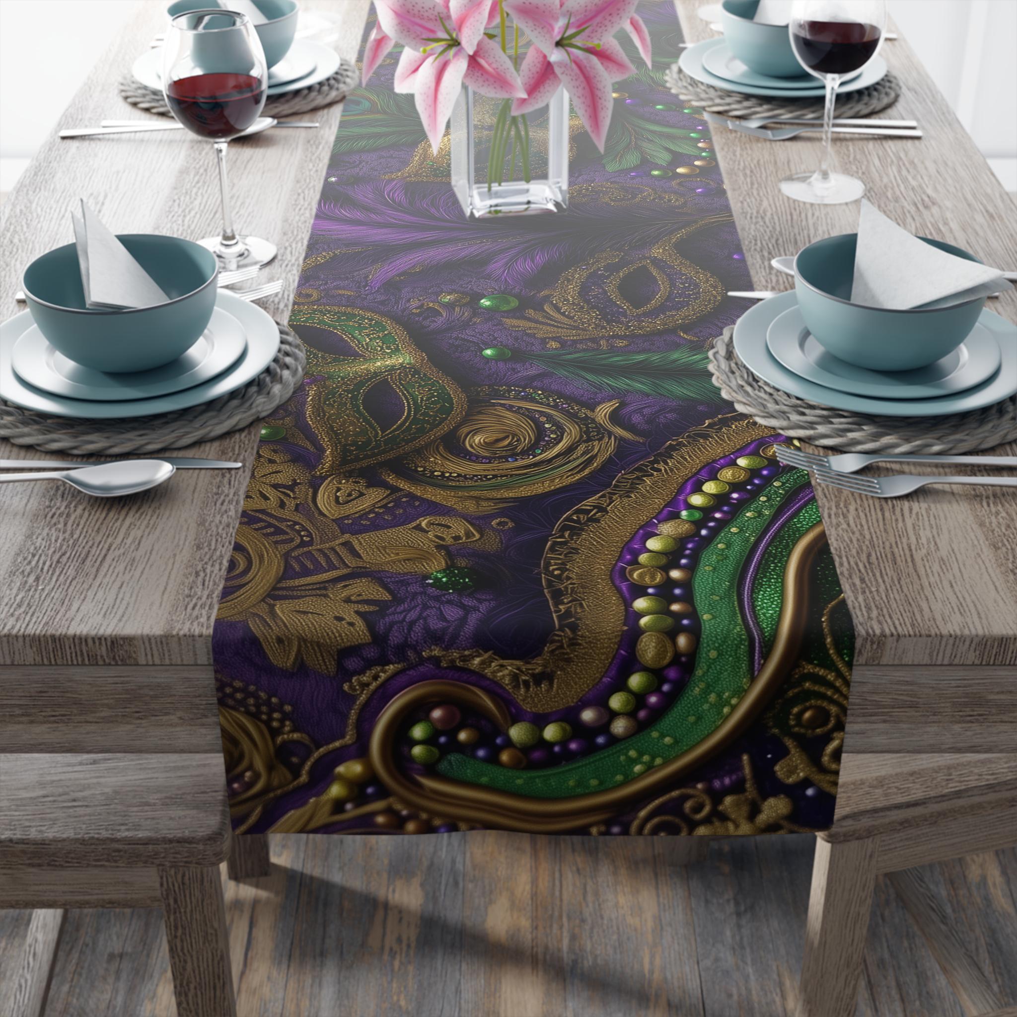 Mardi Gras Table Runner: Elegant Vintage Inspired Dining Decor
