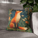 Morris-Inspired Red Fox Botanical Pillow Cover: Vintage Style Moody Woodland Blooms