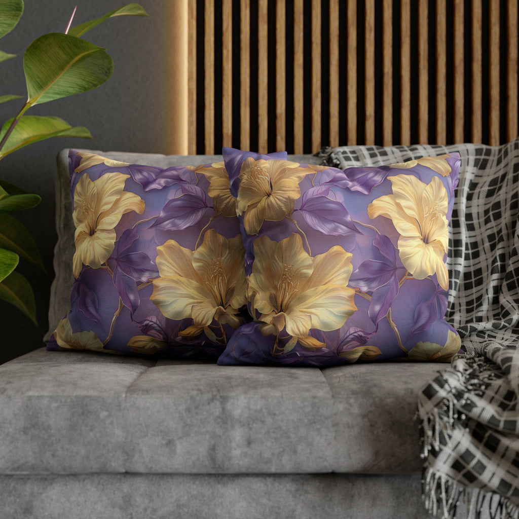 Tropical Hibiscus Floral Pillow Cover, Soft Purple Botanical Cushion