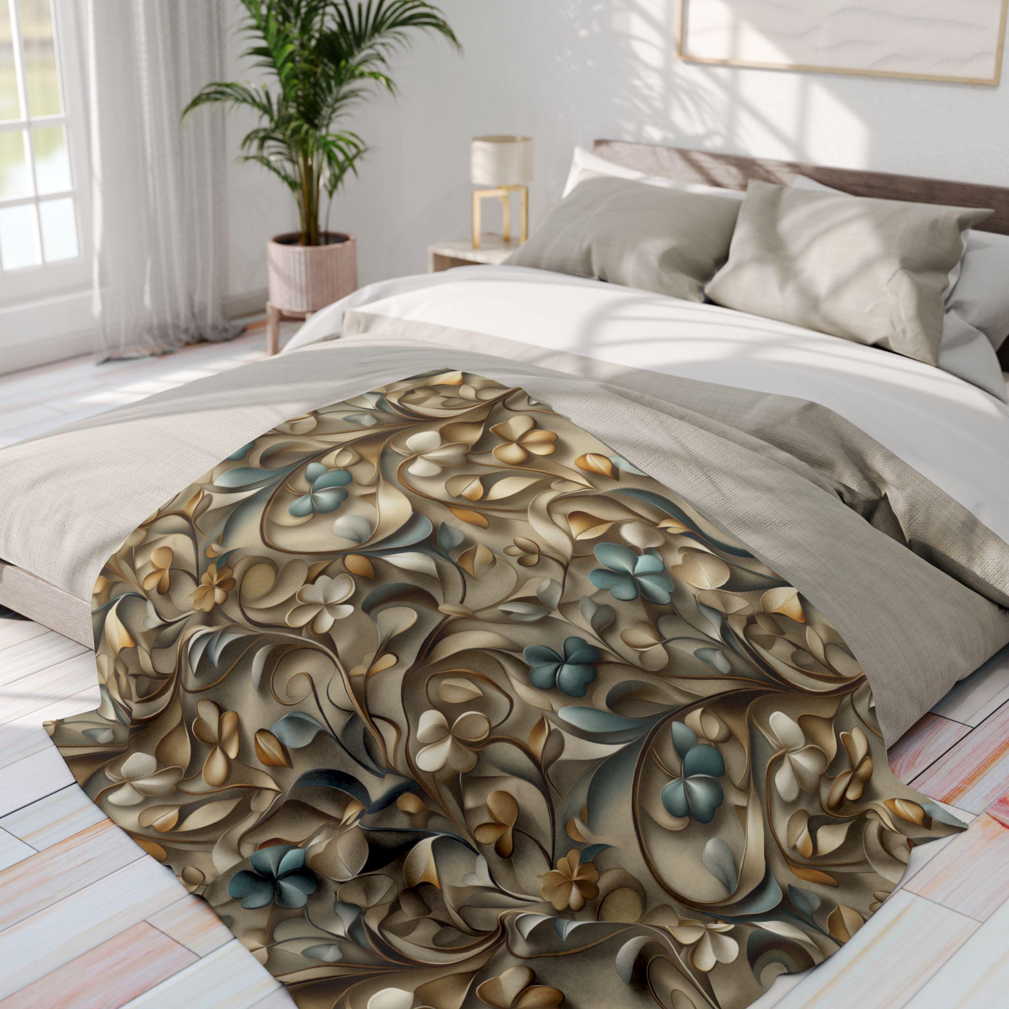 Elegant St. Patrick's Day Shamrock Throw: William Morris Inspired Irish Fleece Blanket for Home Decor