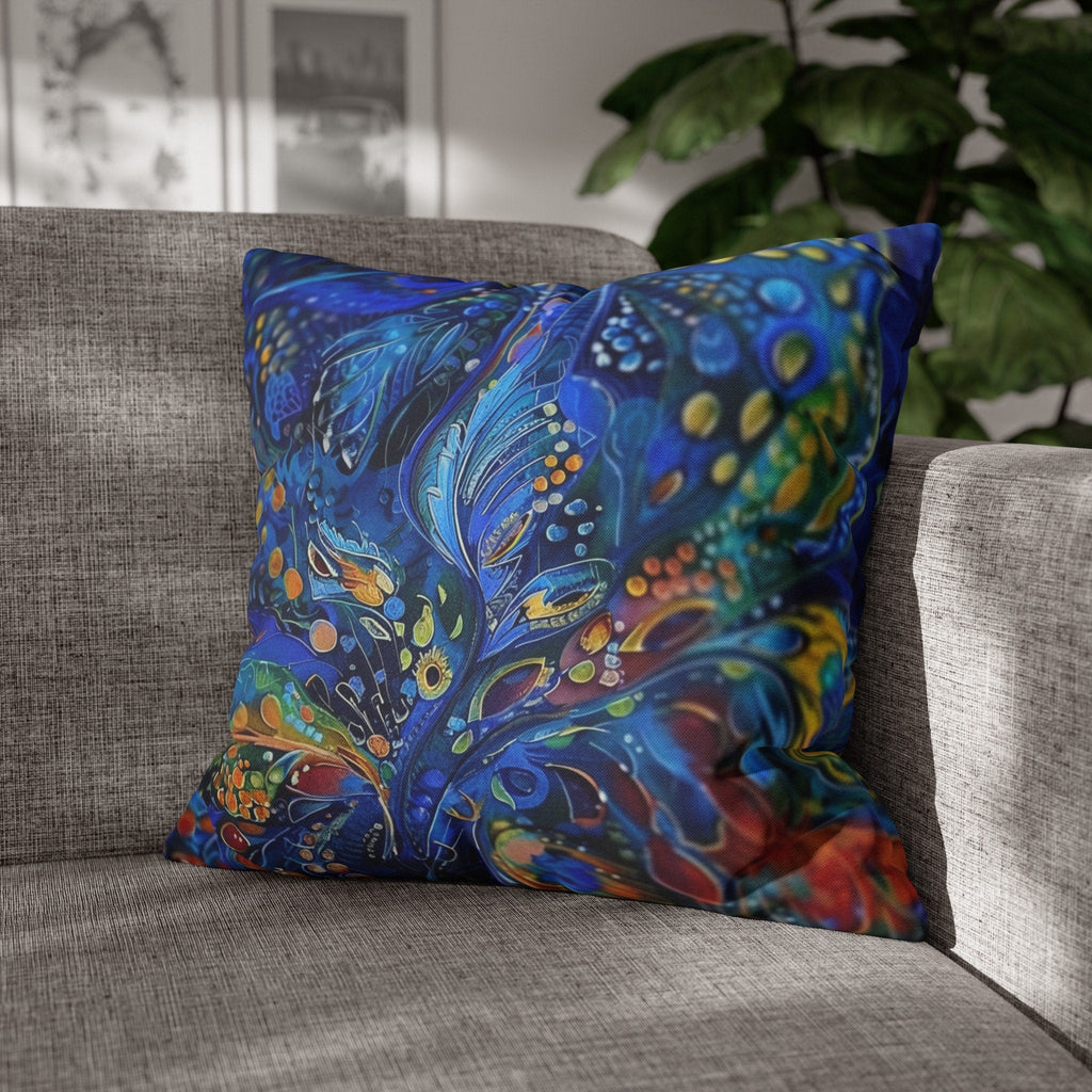 Peacock Feather Pillow Cover: Abstract Blues & Greens Artistic Design