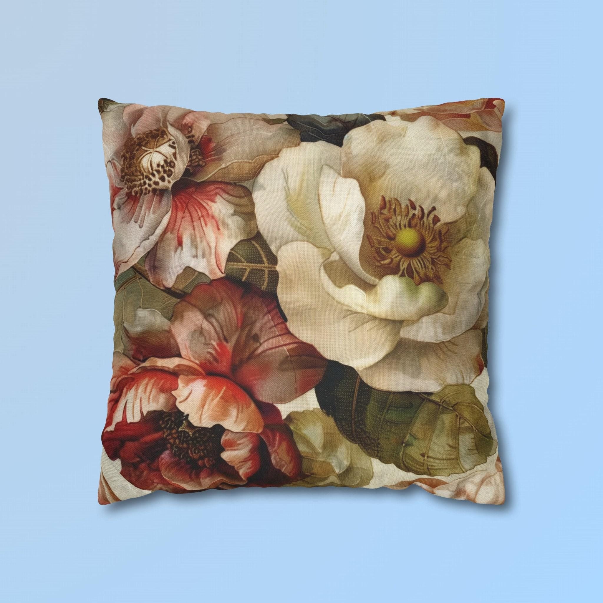 Classic Floral Accent Pillow Cover Rich Warm Tones Nature-Inspired Home Decor